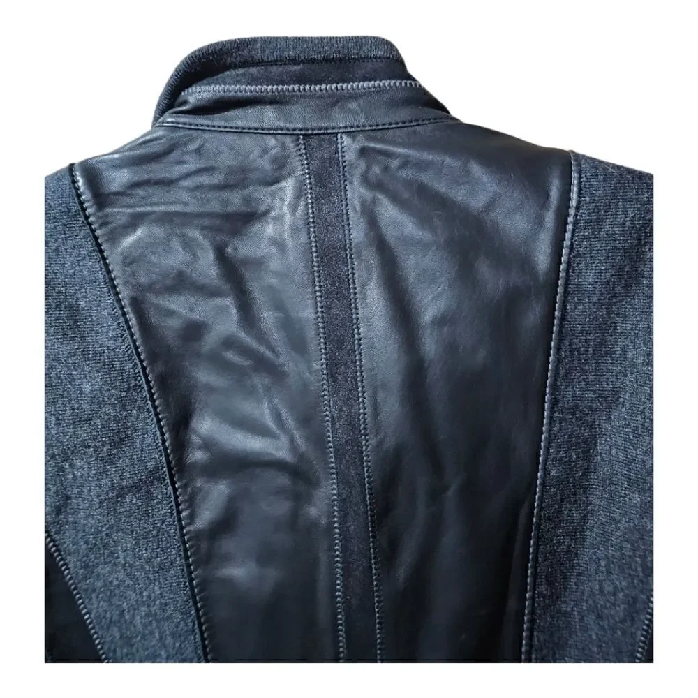 ELIE TAHARI Leather/Cotton Moto Jacket - Size Small‎